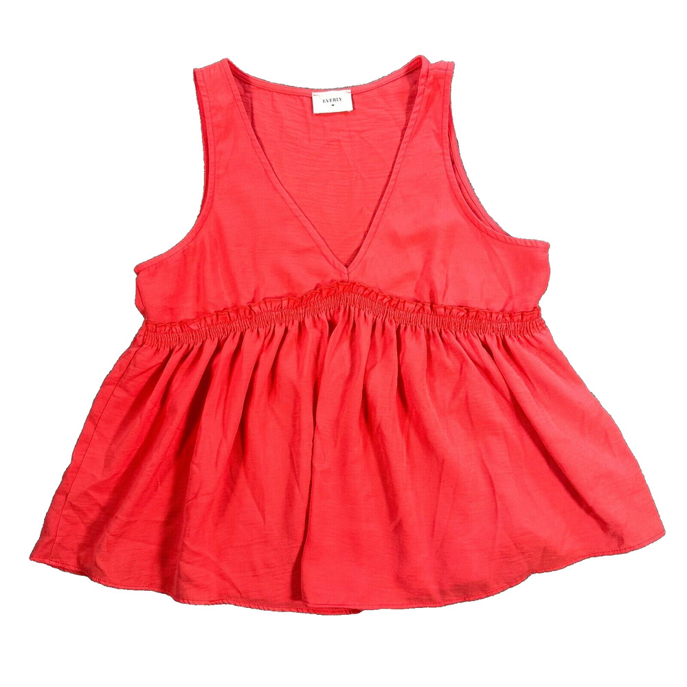 Everly Peplum Tank Top Women's Large Coral Pink V-Neck Ruffle Sleeveless Shirt